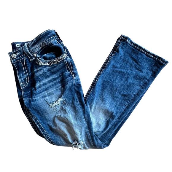 MISS ME x Womens Denim Blue Jeans Signature Bootcut Size 30, jewel stud accents - Picture 7 of 9